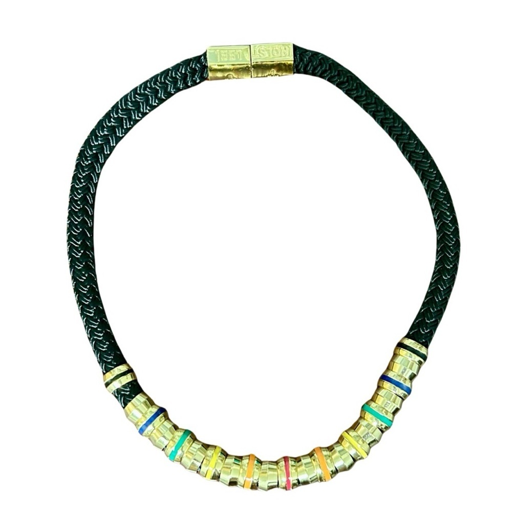 Holst + Lee Statement Necklace – Black Braided Cord with Gold & Colorful Accents
